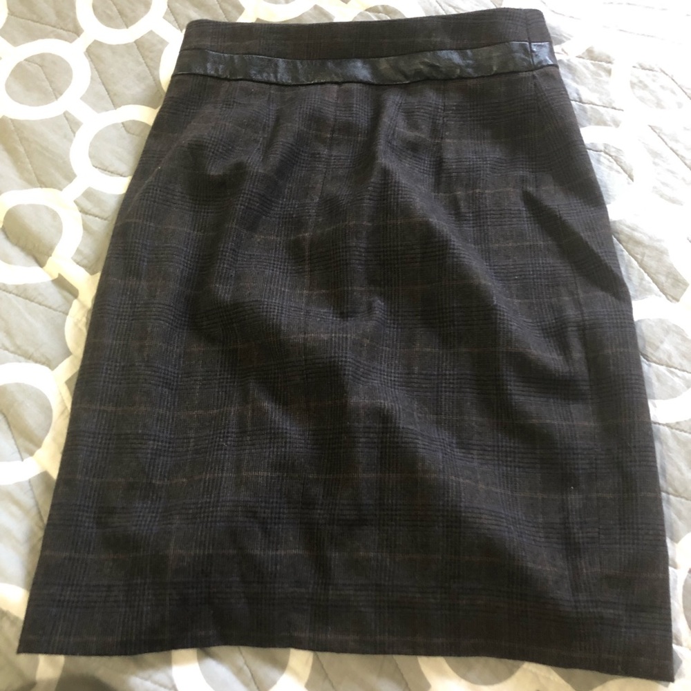 Club Monaco Wool Skirt Faux Leather Trim 00